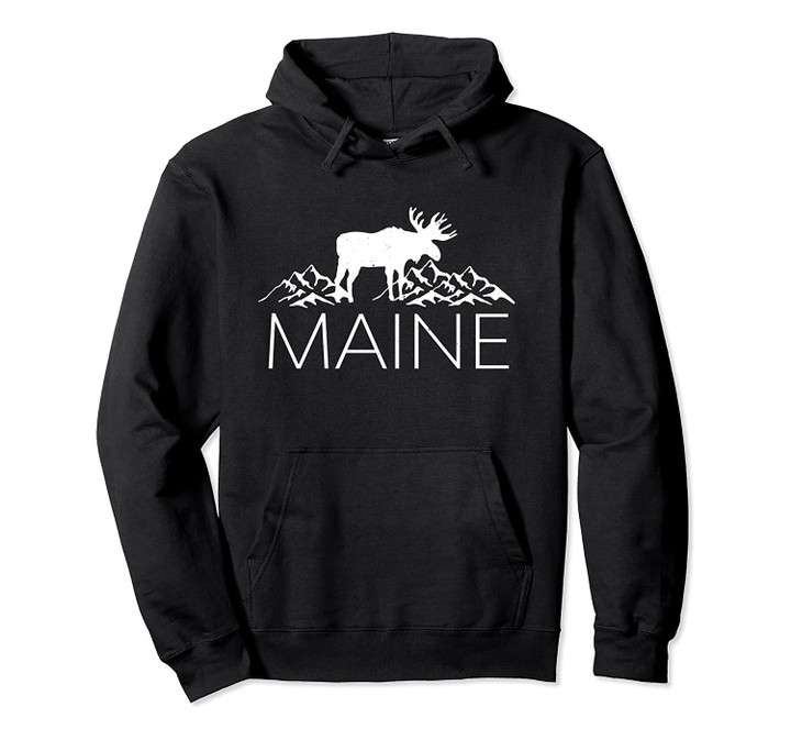Maine Moose and Mountains - ME Moose Pullover Hoodie, T Shirt, Sweatshirt