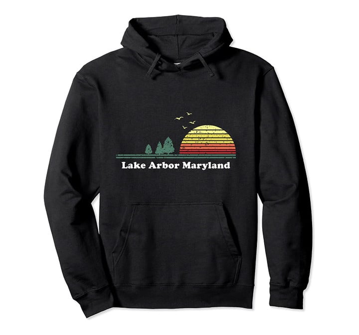 Vintage Lake Arbor, Maryland Sunset Souvenir Print Pullover Hoodie, T Shirt, Sweatshirt