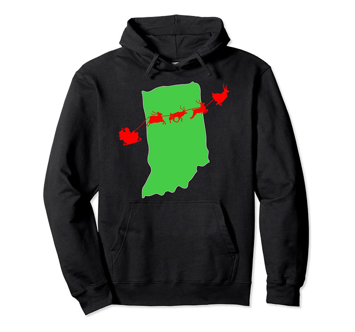 Santa Sleigh Over Indiana Christmas State Silhouette Pullover Hoodie, T Shirt, Sweatshirt