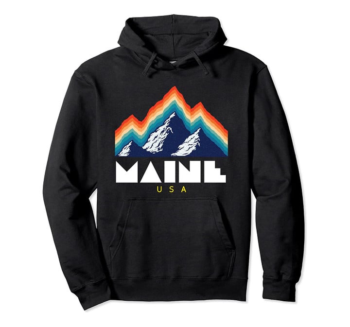 Maine - USA Ski Resort 1980s Retro Pullover Hoodie, T Shirt, Sweatshirt