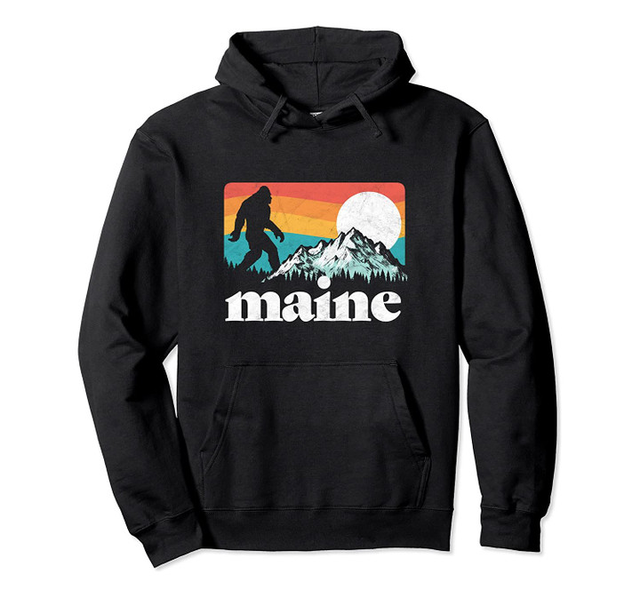 State Pride Maine Bigfoot Retro Mountains Hoodie, T Shirt, Sweatshirt