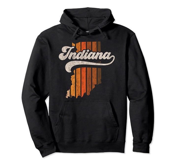 Retro Indiana Home State 70s Stripes Distressed Silhouette Pullover Hoodie, T Shirt, Sweatshirt