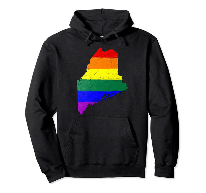 Maine Silhouette LGBT Pride Flag Pullover Hoodie, T Shirt, Sweatshirt