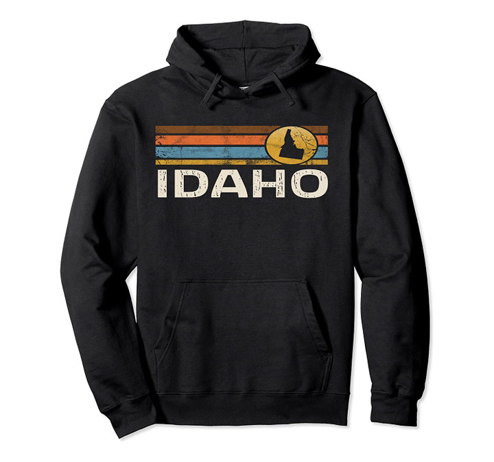 Graphic Tee Idaho US State Map Vintage Retro Stripes Pullover Hoodie, T Shirt, Sweatshirt