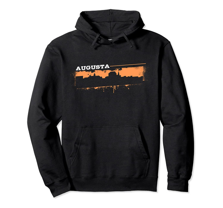 Augusta Maine Skyline Retro Grafitti Style Pullover Hoodie, T Shirt, Sweatshirt