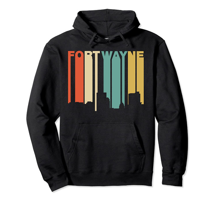 Retro 1970's Style Fort Wayne Indiana Skyline Hoodie, T Shirt, Sweatshirt