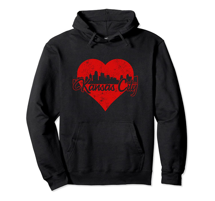 Retro Kansas City Kansas Skyline Red Heart Distressed Pullover Hoodie, T Shirt, Sweatshirt