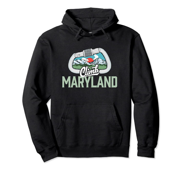 Climb Maryland Retro Rock Climbing Vintage Carabiner Graphic Pullover Hoodie, T Shirt, Sweatshirt