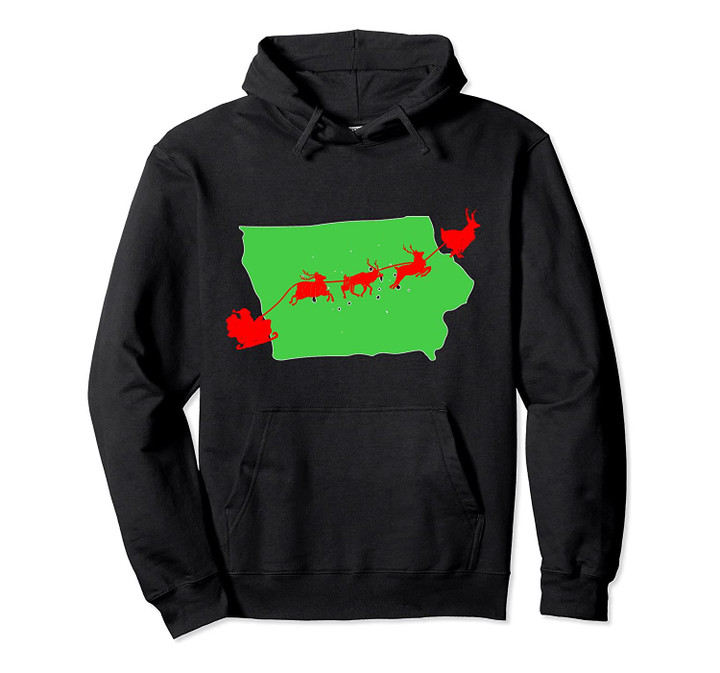 Santa Sleigh Over Iowa Christmas State Silhouette Pullover Hoodie, T Shirt, Sweatshirt