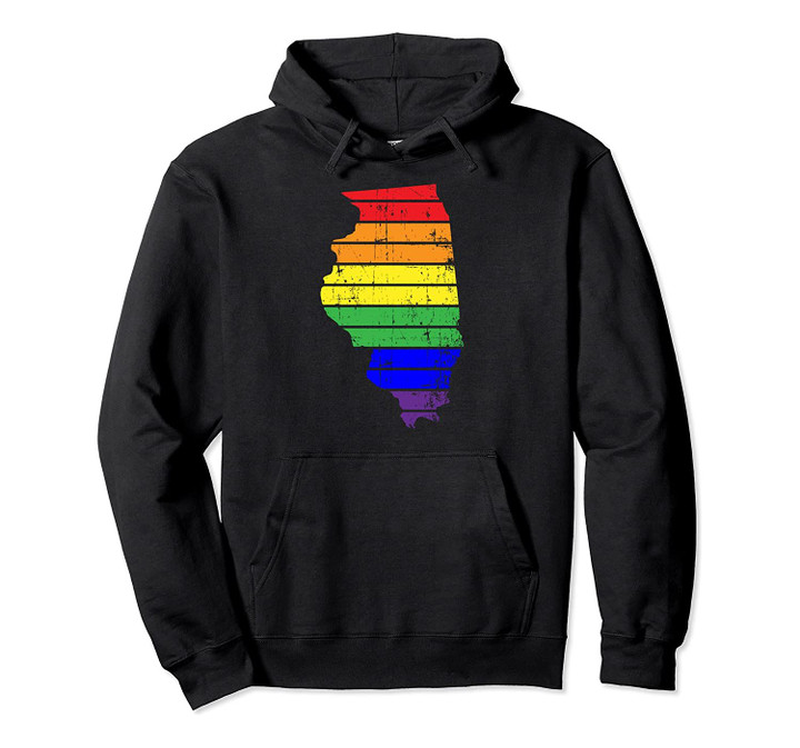 Distressed Illinois LGBT Rainbow Gay Pride Gift Pullover Hoodie, T Shirt, Sweatshirt