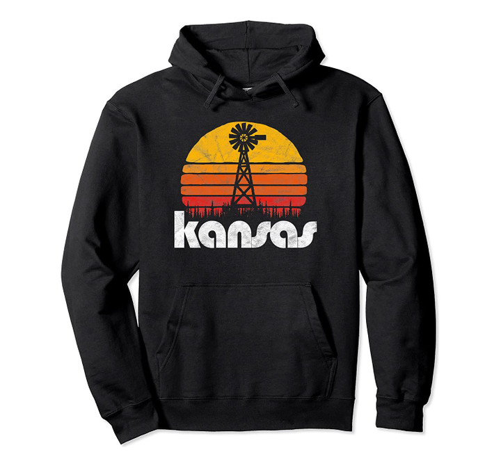Vintage Kansas Distressed 80's Sun & Windmill Graphic Pullover Hoodie, T Shirt, Sweatshirt