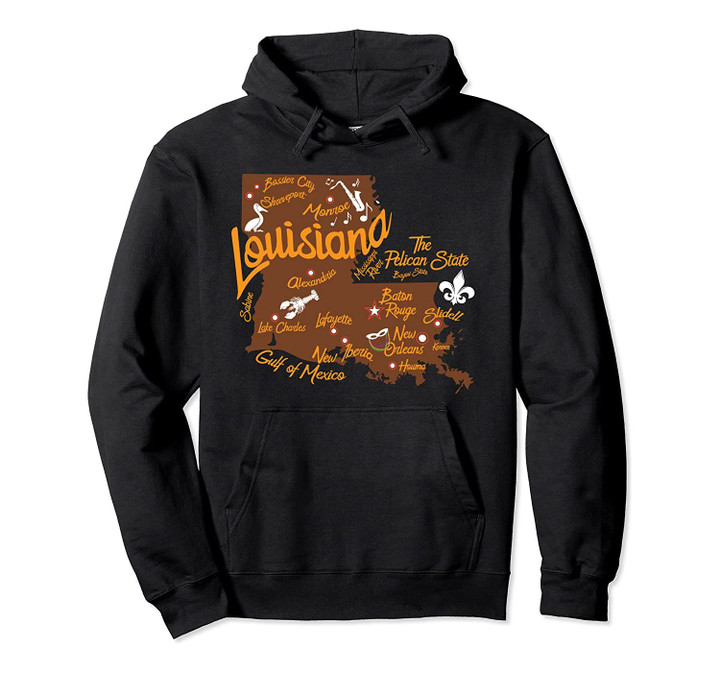 Mardi Gras Gift - Map of Louisiana Pullover Hoodie, T Shirt, Sweatshirt