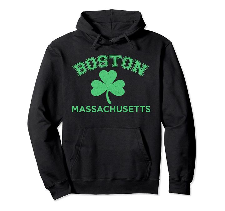 Boston Massachusetts Shamrock Silhouette Vintage Distressed Pullover Hoodie, T Shirt, Sweatshirt