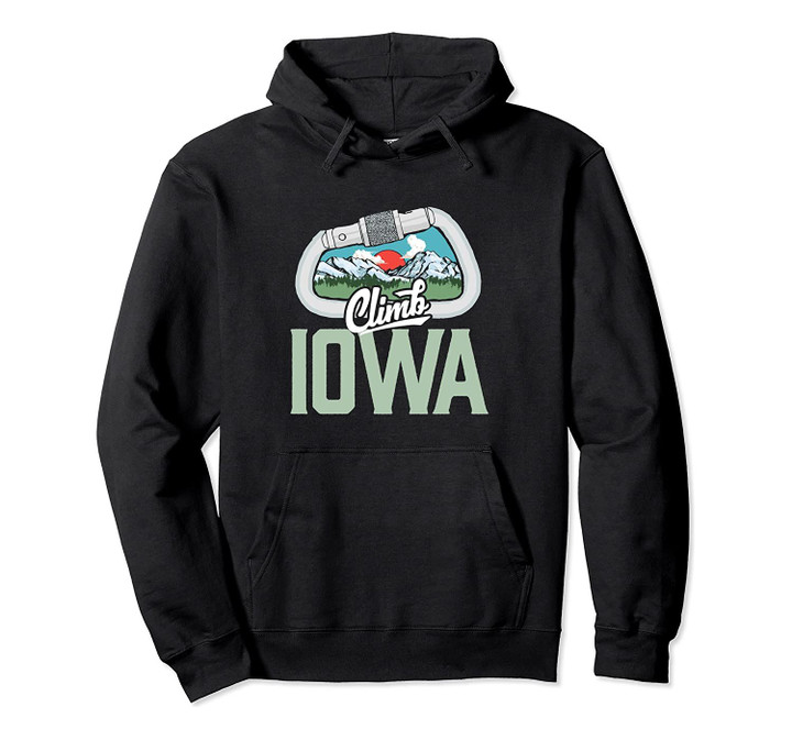Climb Iowa - Retro Rock Climbing Vintage Carabiner Graphic Pullover Hoodie, T Shirt, Sweatshirt