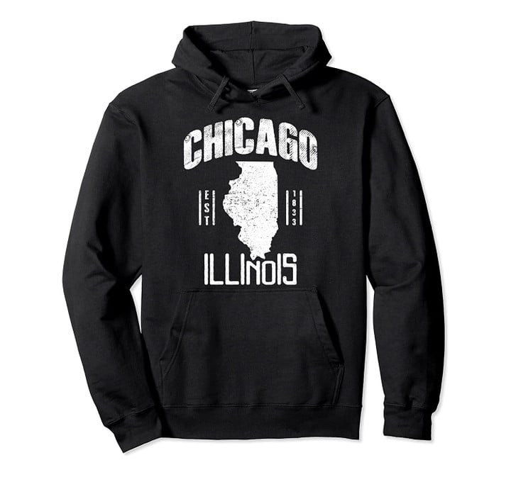 Chicago Illinois State Map Est 1833 Vacation Souvenir Gift Pullover Hoodie, T Shirt, Sweatshirt