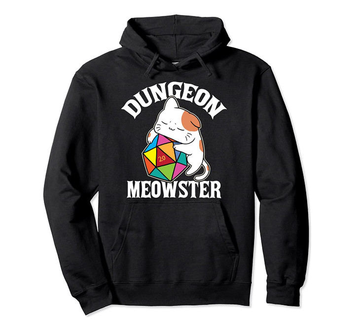 Dungeon Meowster Nerdy D20 Dice Nerd Kitten Cat RPG Gamer Pullover Hoodie, T Shirt, Sweatshirt
