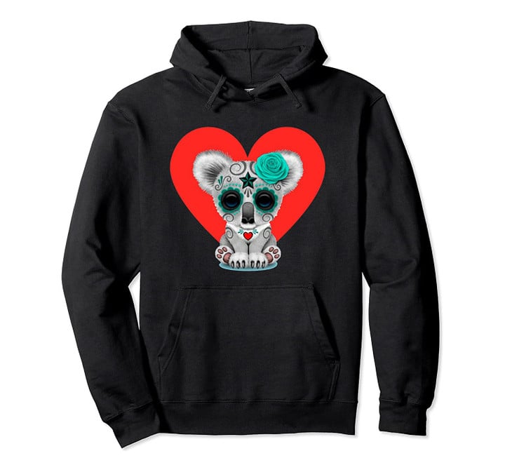 Sugar Skull Koala Heart Valentines Day Pullover Hoodie, T Shirt, Sweatshirt
