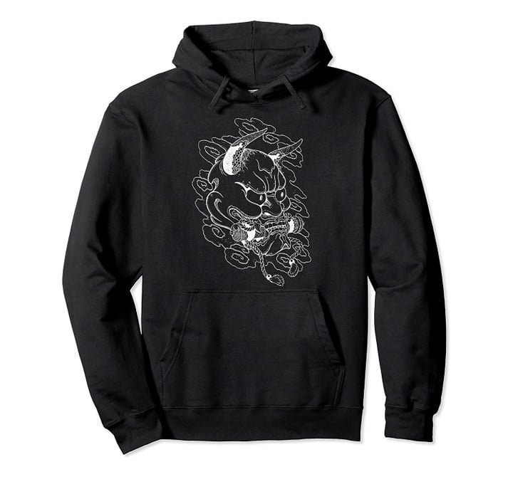 Japanese demon with scroll in mouth Pullover Hoodie, T Shirt, Sweatshirt