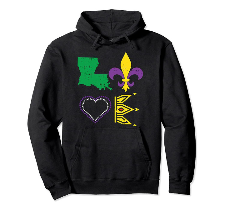 Love Jester Crown New Orleans Louisiana Map Mardi Gras Pullover Hoodie, T Shirt, Sweatshirt