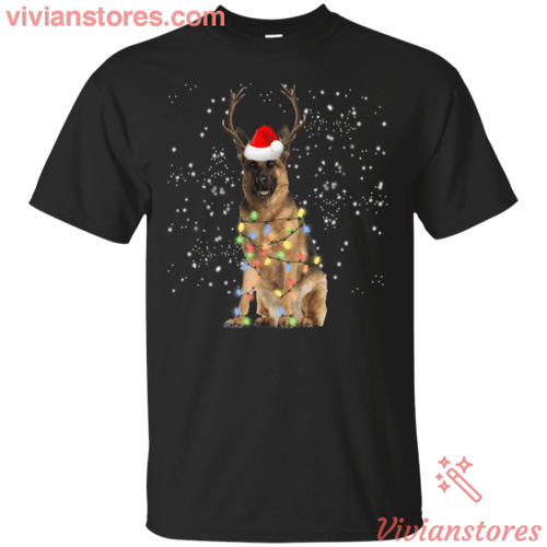 German Shepherd Santa Lights Christmas Dog Xmas T-Shirt