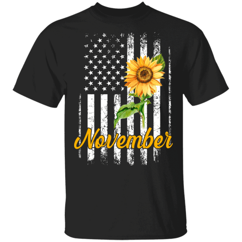 Sunflower American November Girl T-shirt Patriot Birthday Tee