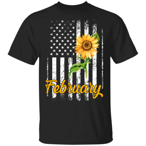 Sunflower American February Girl T-shirt Patriot Birthday Tee
