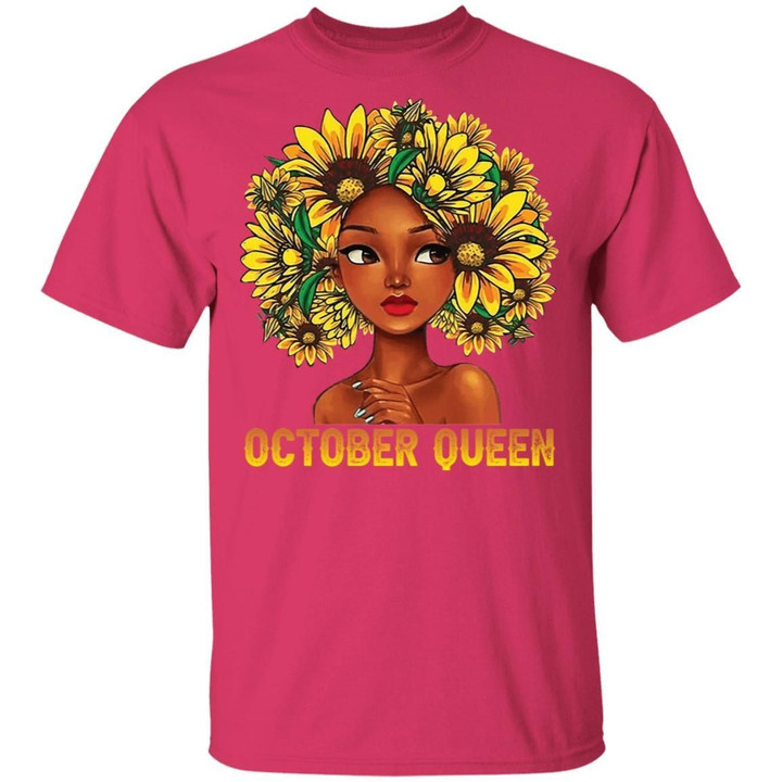 Sunflower Afro Hair October Queen T-shirt Birthday Tee