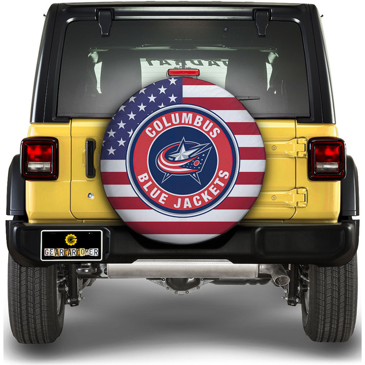 Columbus Blue Jackets Spare Tire Covers Custom US Flag Style