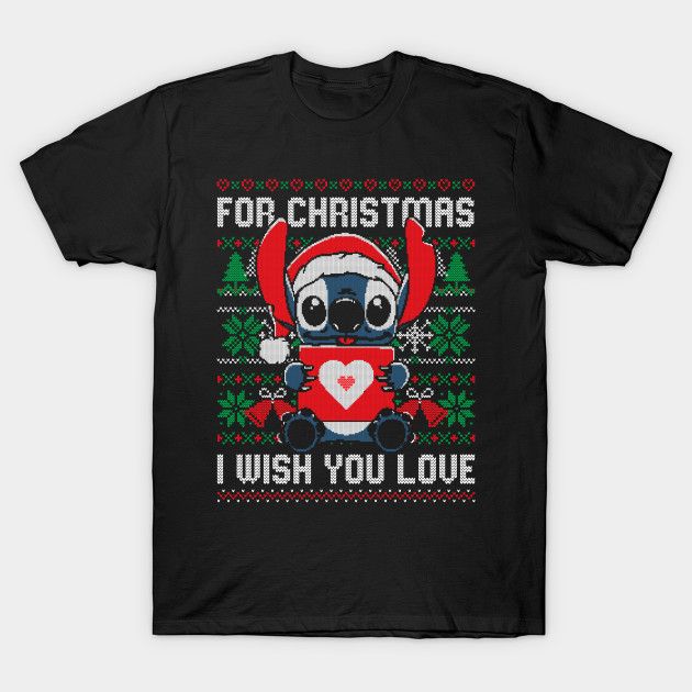 Christmas Love T-Shirt Christmas Disney Lilo Andamp; Stitch Lilo and Stitch movie Parody Stitch ugly Christmas sweater T Shirt