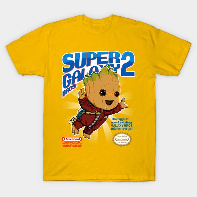 Super Galaxy Bros T-Shirt Groot Guardians of the Galaxy Marvel Comics Parody Super Mario Bros 3 Superhero T Shirt