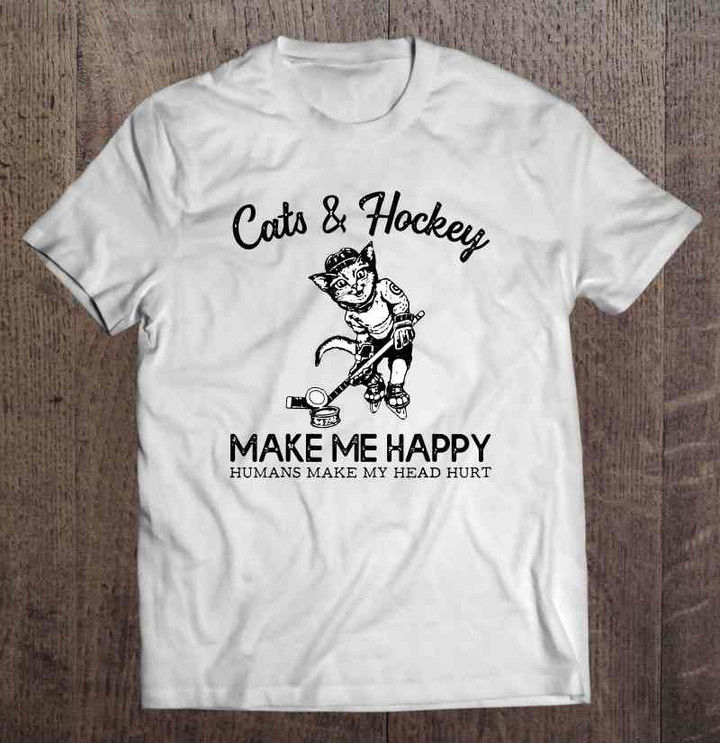 Cats And Hockey Make Me Happy Husband Make My Head Hurt Cat T Shirt