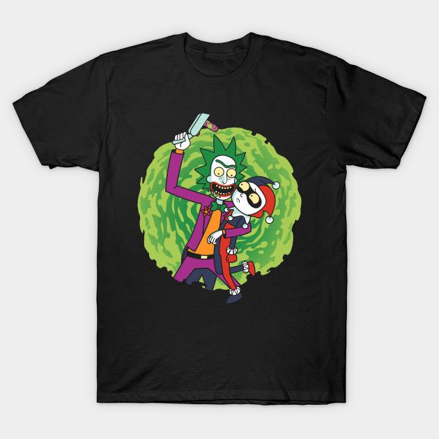 Rick and Harley T-Shirt Batman villain Cartoon DC Comics Harley Quinn Joker Mashup Parody Rick and Morty Rick Sanchez Supervillain TV T Shirt