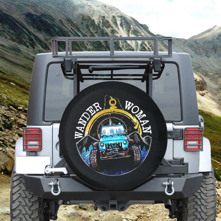 [PREMIUM] Jeep Wander Woman Compass Tire Cover, Spare Tire Cover, Beach Design Tire Cover, Jeep Tire Cover with Wave