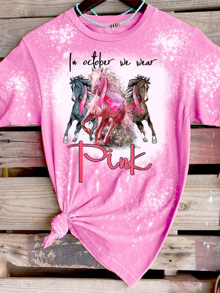 [PREMIUM] Horse October We Wear Pink Bleached T-Shirt
