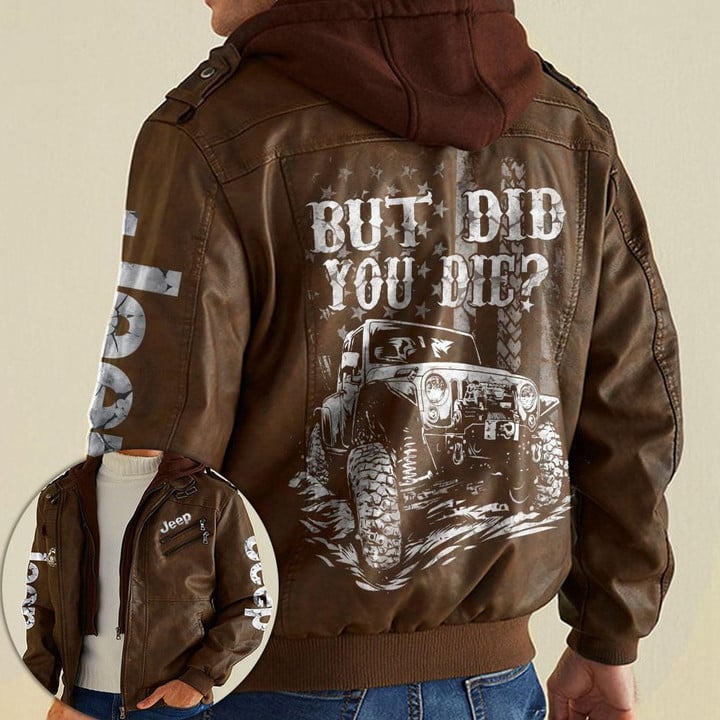 [PREMIUM] Jeep BW But Did You Die Vintage Leather Hooded Jacket