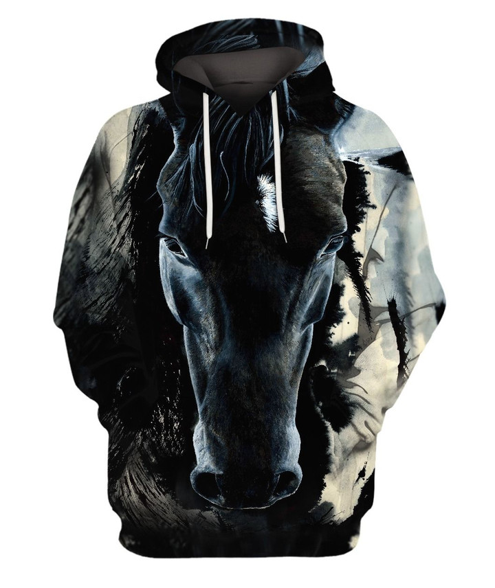 Horse Girl Dark Horse Face Pullover Hoodie 3D Graphic Printed Unisex Hooded Horse Sweatshirt