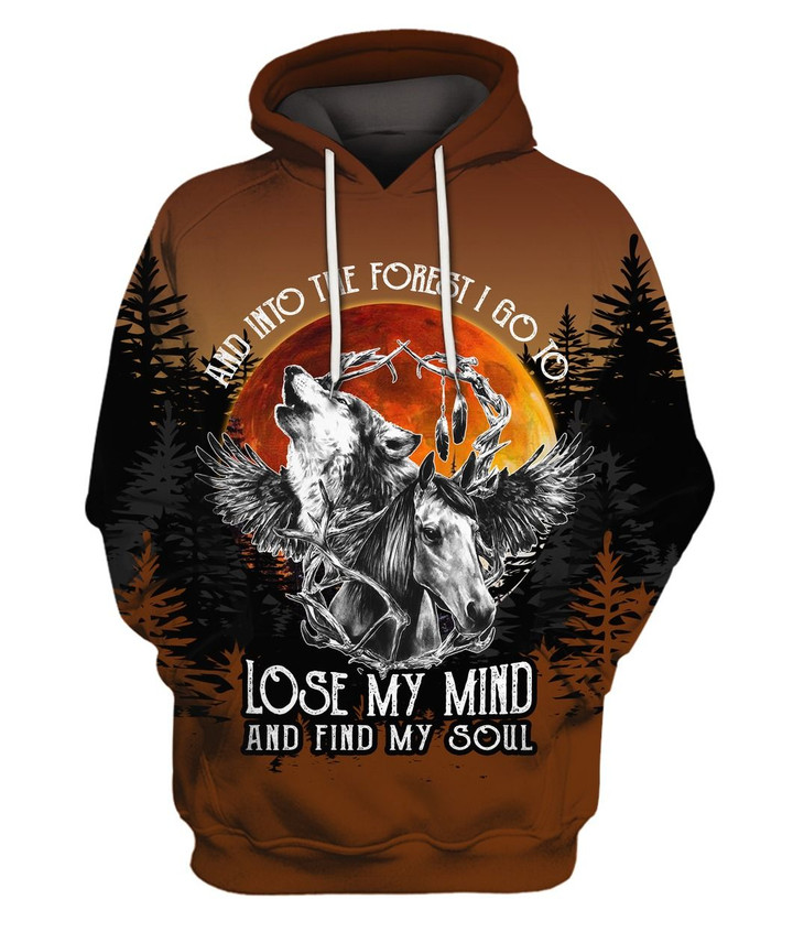Horses Dogs And Into The Forest I Go Pullover Hoodie 3D Graphic Printed Unisex Hooded Horse Sweatshirt