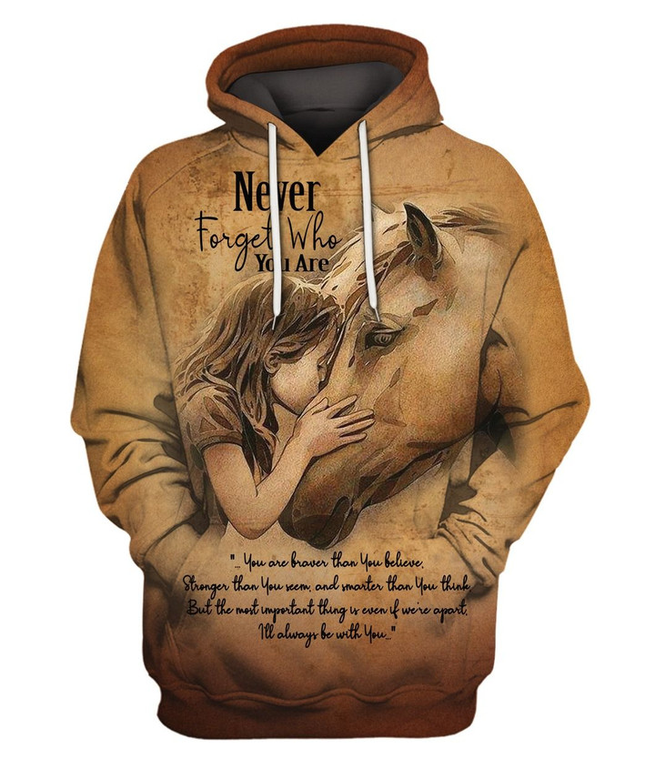 Horse Girl Never Forget Who You Are Little Girl Kissing Horse Pullover Hoodie 3D Graphic Printed Unisex Hooded