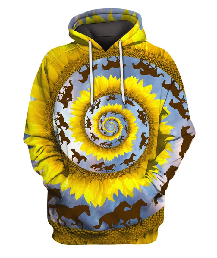 Horse Girl Sunflowers Tornado Pullover Hoodie 3D Graphic Printed Unisex Hooded