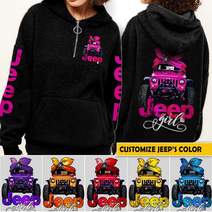[PREMIUM] Personalized Jeep Girl Colorful Borg Half Zip Sweater, Hoodie