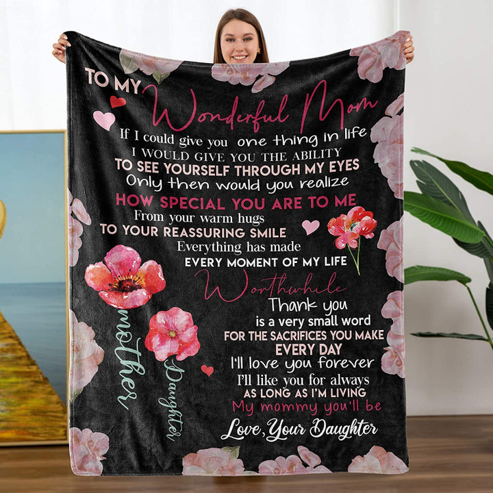 For Mom Gift from Daughter, Mothers Day Birthday, Soft Flannel Bed Throw Blanket (Mom Blankets from Daughter)
