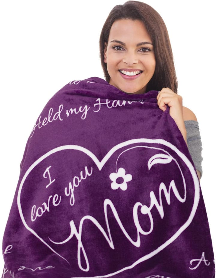I Love You Mom Gift Blanket - Gifts for Mom - Birthday Gifts for Women - Unique Mom Gifts from Daughter or Son for Valentines Day, Birthday, Mothers Day (Purple)