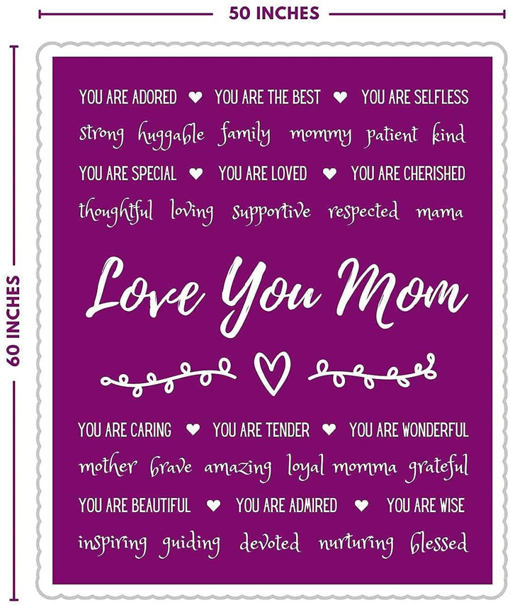 Mom Blanket Birthday Gifts for Mom - from Daughter, Son, Kids - Meaningful, Unique Love You Mom Presents for Mothers Day for Women, New or Elderly Moms (Purple)