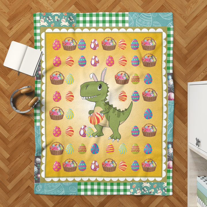 Happy Eastrawr T Rex Dinosaur Easter Bunny Eggs Blanket Gift To Kids In Easter Day