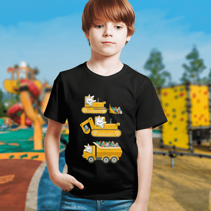 Instant Message Boy's T-Shirt Easter Construction Trucks Graphic T-Shirt Gift To Kid Boy In Easter Day