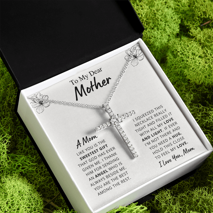 To My Dear Mother Love And Light Shining Cross Necklace Gift To Mom, Personalized Name On Message Card, Women Jewelry, Mother's Day Gift
