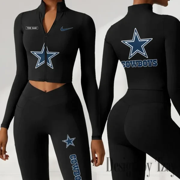 Dallas Cowboys Women Activewear Set 2 Piece Crop Jacket and High Waist Leggings SPTZSTW271
