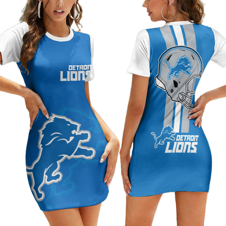 Detroit Lions Casual Short Sleeve Bodycon Mini Dress BG103