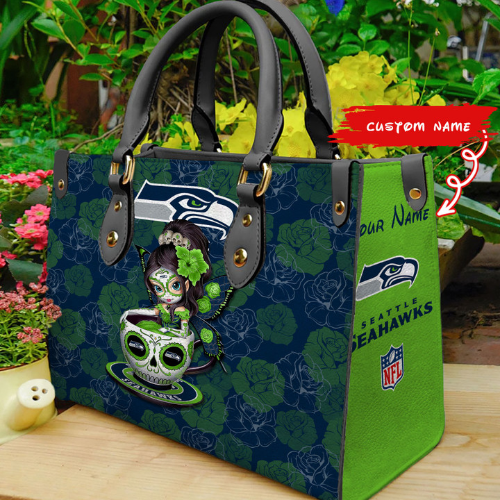 Seattle Seahawks Personalized Leather Hand Bag BB76