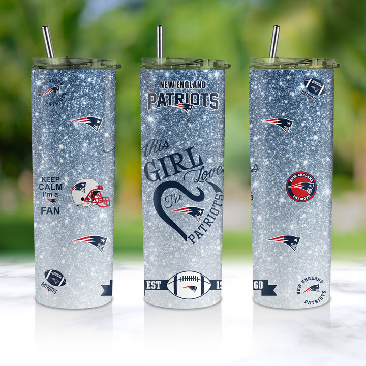 New England Patriots Glitter Tumbler With Stainless Steel Straw BG55